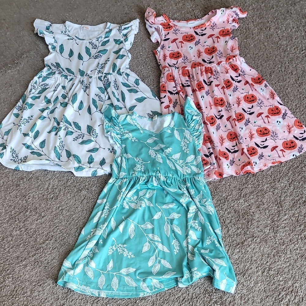Bundle of Floral and Halloween Print Kids Dresses